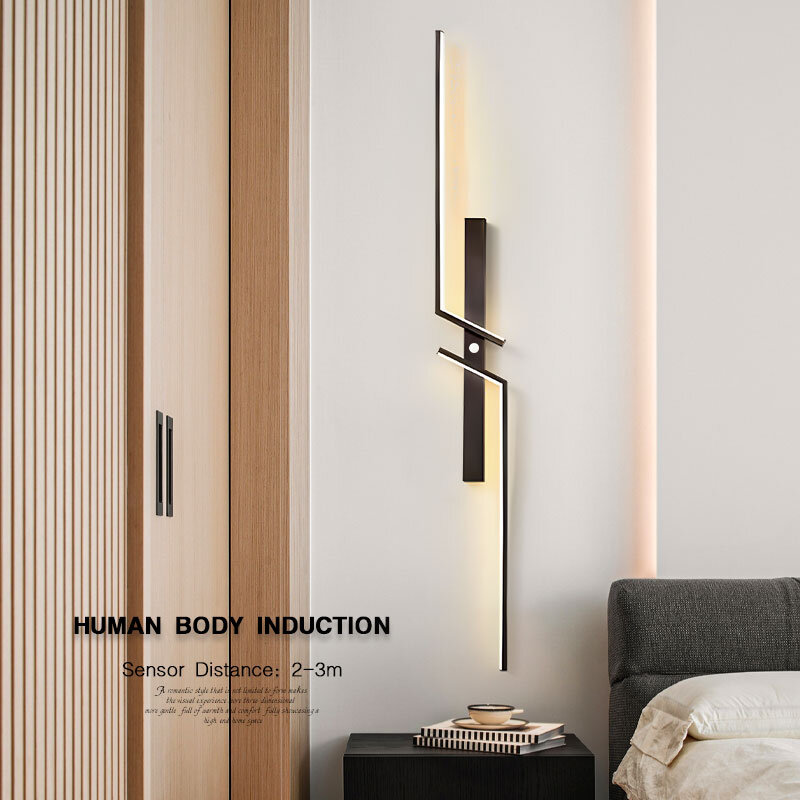 Lámparas de pared LED de inducción de cuerpo humano, iluminación para dormitorio, cabecera, Sensor de oro negro, candelabro de pared, lámpara de arriba y abajo
