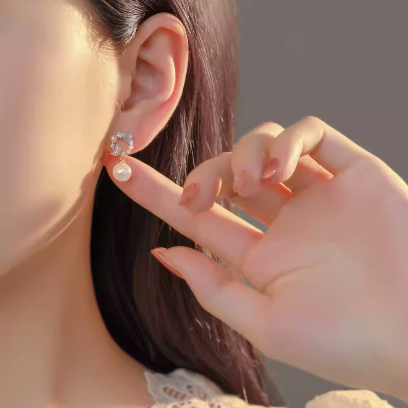 1~20PCS Korean Fashion Elegant Tulip Pearl Zircon Stud Earring Mermaid Tail Shape Earrings For Women Party Sweet Temperament