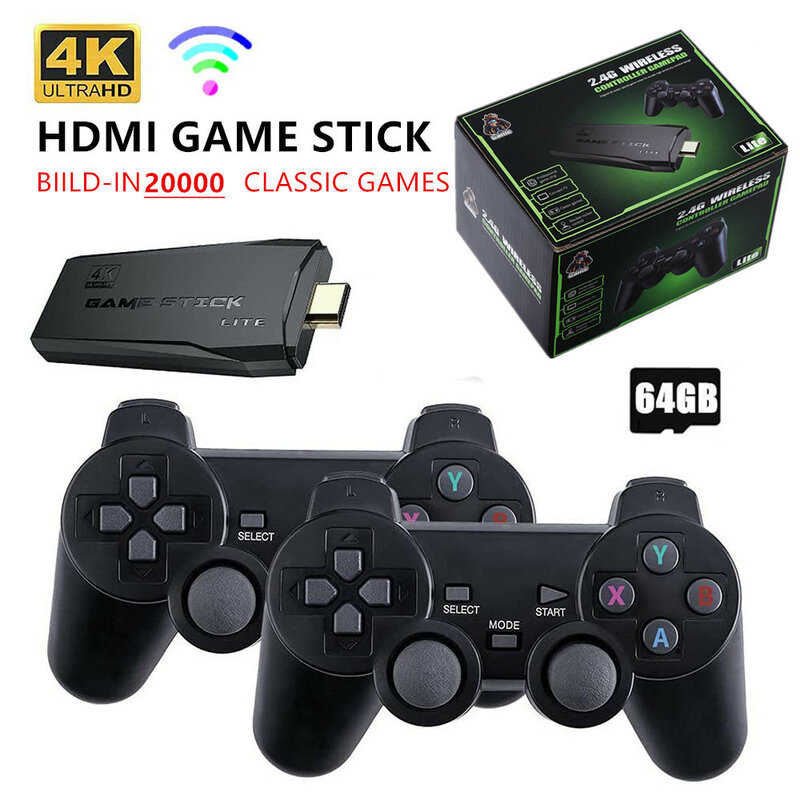 Videogameconsole 2.4G Dubbele Draadloze Controller Game Stick 4K 20000 Games 64Gb 32Gb Retro Games Voor Tv Boy Cadeau
