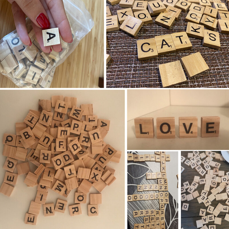 Azulejos del alfabeto de madera, 100 piezas, letras y números negros para manualidades, rompecabezas Digital de madera