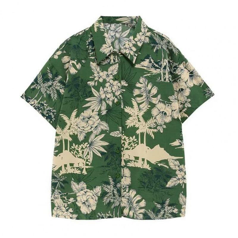 Chemise hawaïenne à séchage rapide, chemise d'été tendance avec poche plaquée et imprimé de feuilles florales