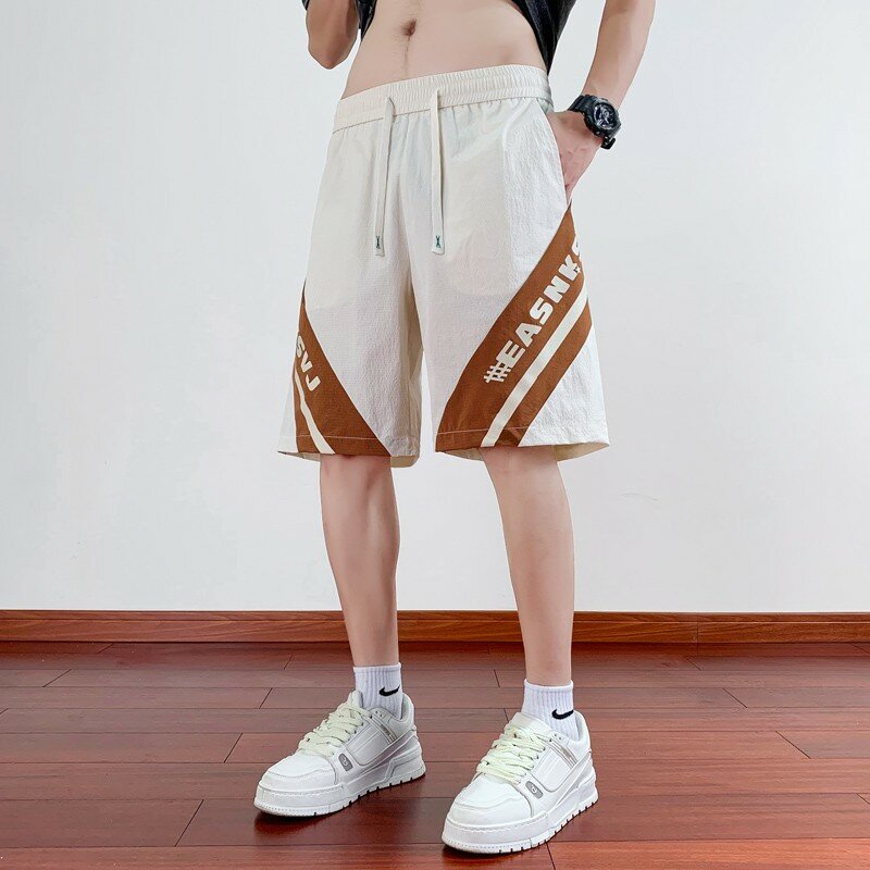 Шорты мужские с диагональными полосками, дышащие удобные короткие штаны с эластичным поясом, модная одежда, 2024