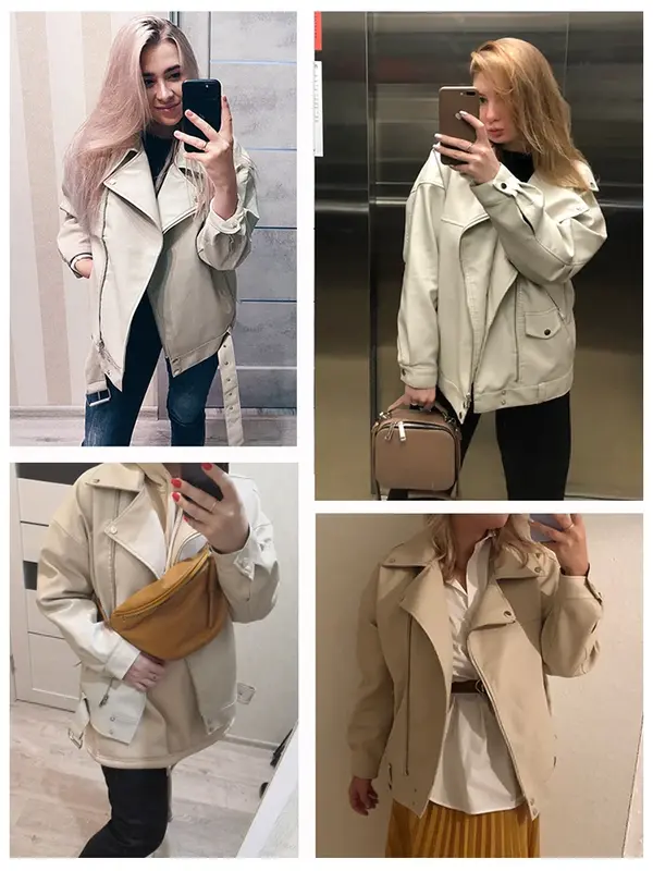FTLZZ 2024 New Spring Women Pu Leather Motorcycle Jacket Female With Belt Solid Color Jackets Ladys Loose Casual Jacket