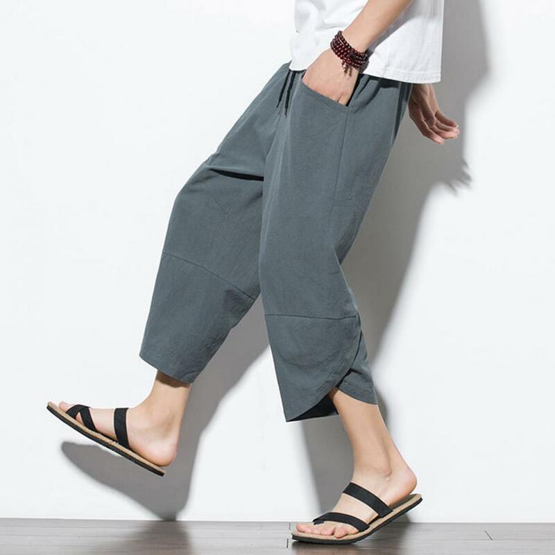 2024 Summer Men Chinese Style Cotton Linen Harem Pants Men Streetwear Breathable Beach Pants Male Casual Calf-Lenght Trousers