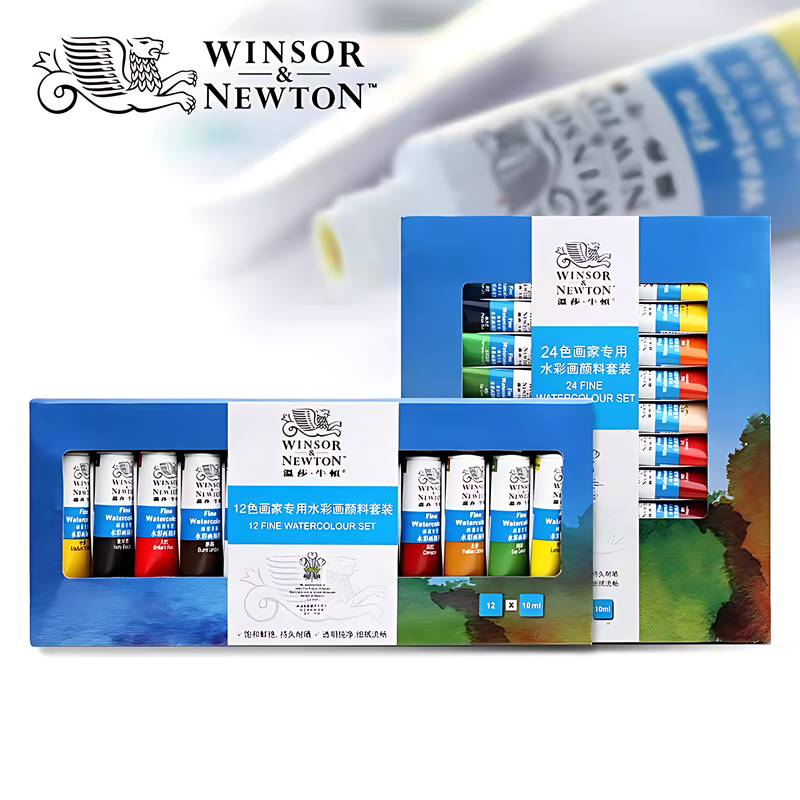 Winsor and newton-初心者、水彩画、アート、12色、18色、24色、36色、10ml用のプロの水彩ペイントセット