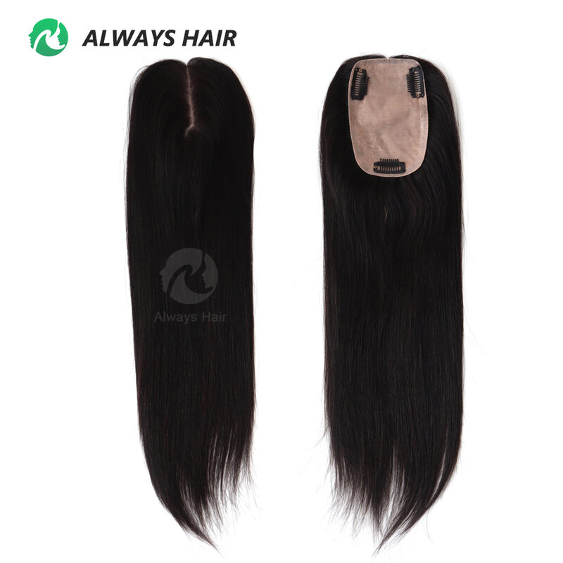 14 "16" Silk Top Hair Topper naturalne tupecik z ludzkich włosów dla kobiet klips do włosów w chińskich kulkach Remy treski do włosów