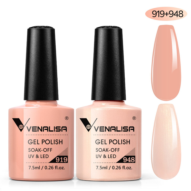 VENALISA-Kit Semi Permanente de Gel Polonês para Unhas, Gellack Glitter, Soak Off Orgânico, LED UV, Base de Verniz, Nowipe Top, 7,5 ml, 2Pcs