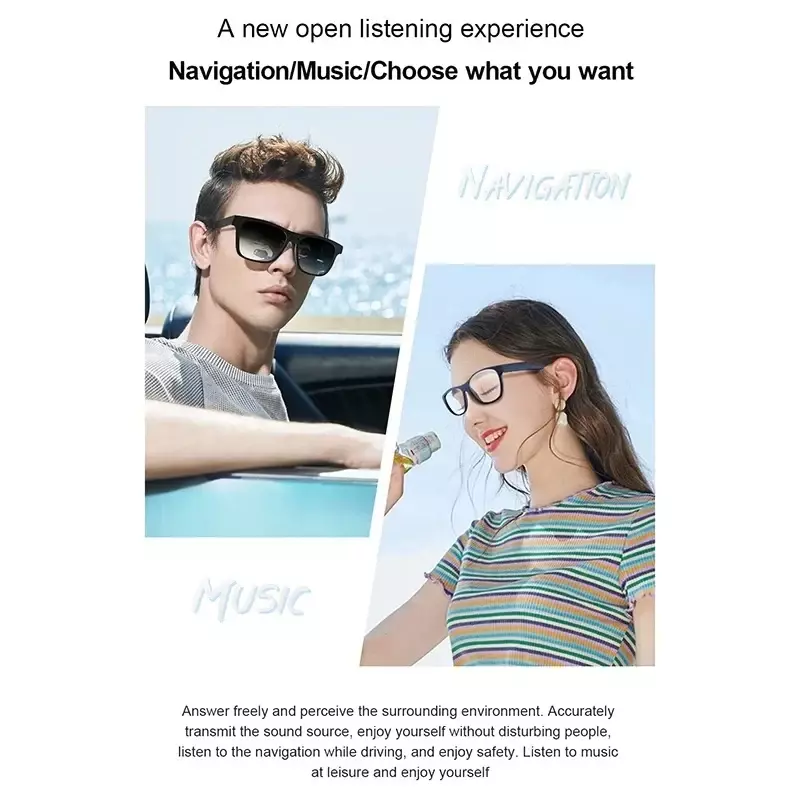 แว่นตาอัจฉริยะสำหรับ Xiaomi Huawei บลูทูธเสียงโทรแฮนด์ฟรีแว่นกันแดดกีฬาสเตอริโอหูฟังเพลงเสียง HD แว่นตาอัจฉริยะ