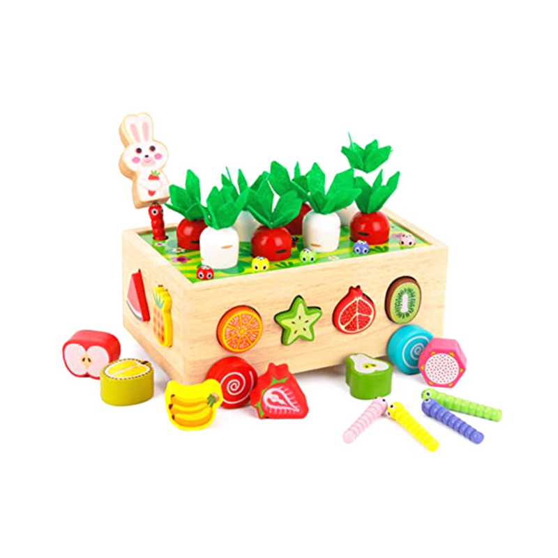 Многофункциональная игрушка от 1, 2, 3 года, игрушка в виде моркови с вилкой, деревянная игрушка, Сортировочная игра, деревянная головоломка, урожай моркови