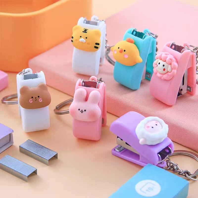 Cute Mini Animal Stapler Creative Portable Book Binding Machines Keychains School Supplies Office Accessories Stationery Gifts