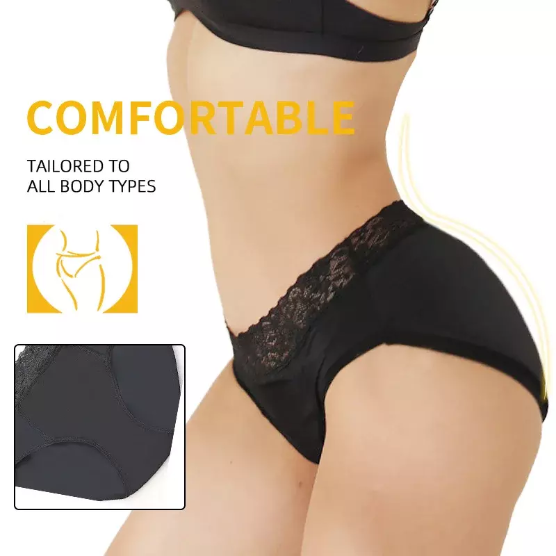 Oco Lace Leak-Proof Período Underwear, meia-cintura Menstrual Calcinha, guardanapo sanitário, tamanho grande, quatro camadas