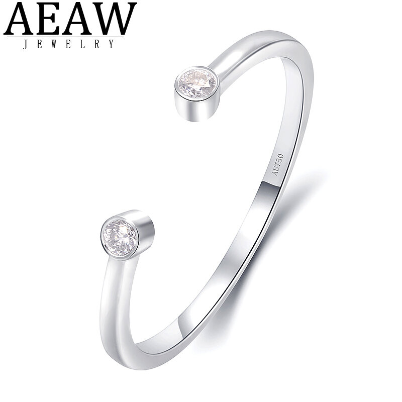 AEAW-Anillos redondos de oro blanco de 14K para mujer, sortija de moissanita de 0.06ctw, anillos hechos a mano, regalo de aniversario de novia de compromiso, joyería fina nueva
