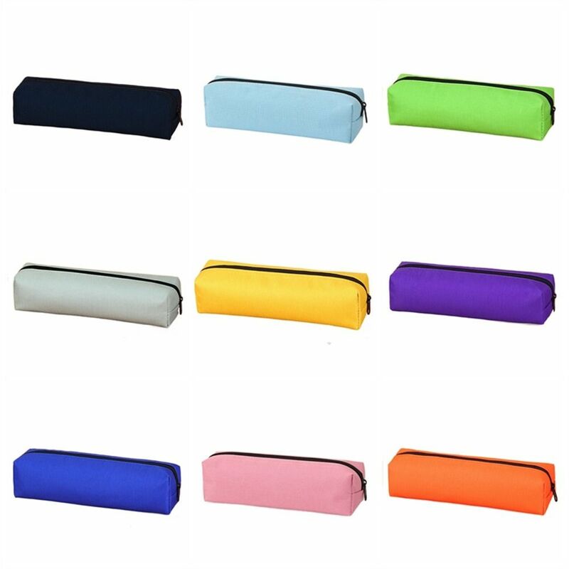 Zipper Pouch Pencil Case Large Capacity Horizontal Pen Bags Oxford Cloth Solid Color Stationery Pouch Student Children
