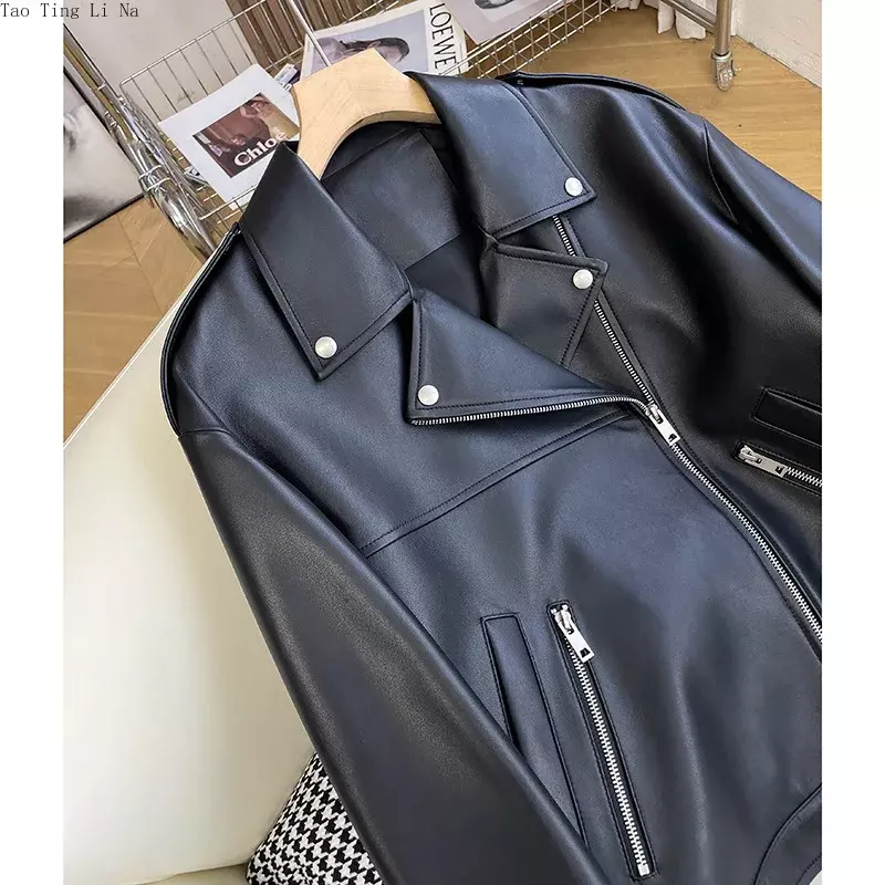 2023 Casual and Handsome Big Lapel Motorcycle Genuine Sheepskin Leather Jackets for Couples W30