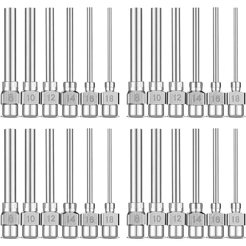 48 buah jarum mengeluarkan 1 inci baja tahan karat ujung tumpul kunci Luer jarum tumpul (8,10,12,14,16,18, pengukur)
