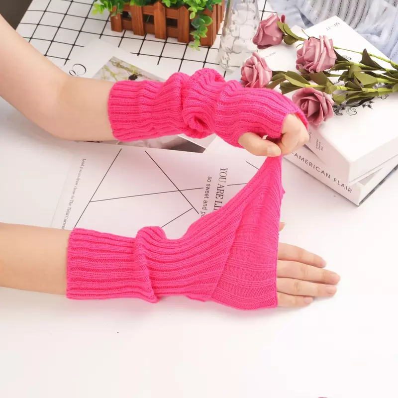 Kobiety długie rękawiczki bez palców dzianinowe rękawiczki zimowe ramię cieplej Punk Gothic DIY dziergana rękawica Y2K dziewczęce rękawy naramienne gładkie rękawiczki