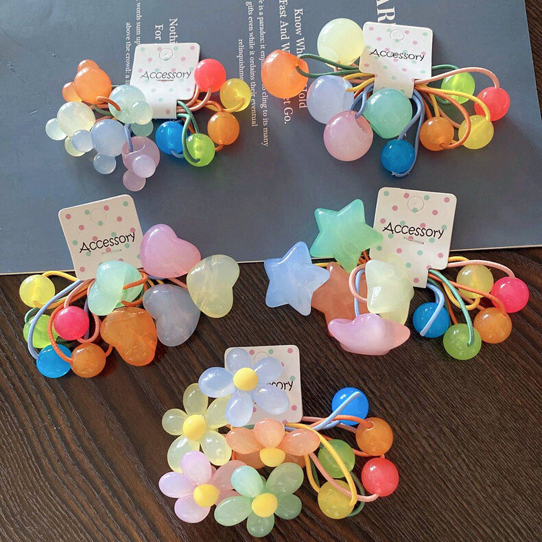5 pezzi fiori stelle principessa colore copricapo fasce per capelli elastici per bambini cravatte per capelli corde accessori per ragazze copricapo per bambini