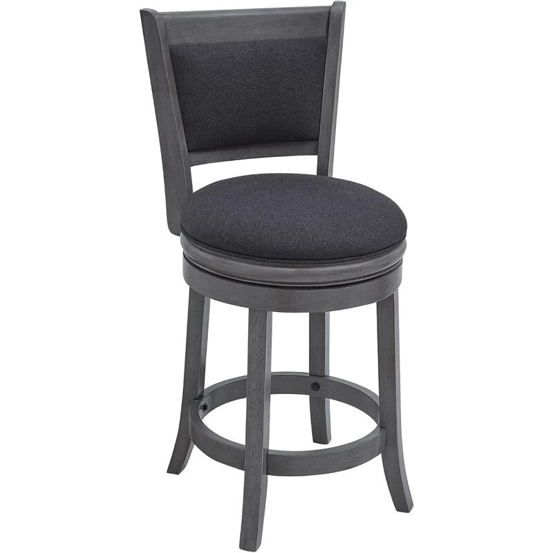 Upholstered Swivel Counter Stools Kitchen Bar Stools 24" Seat Height Wooden Frame Stool Chair,Dark Grey (HSA-1102D-1)