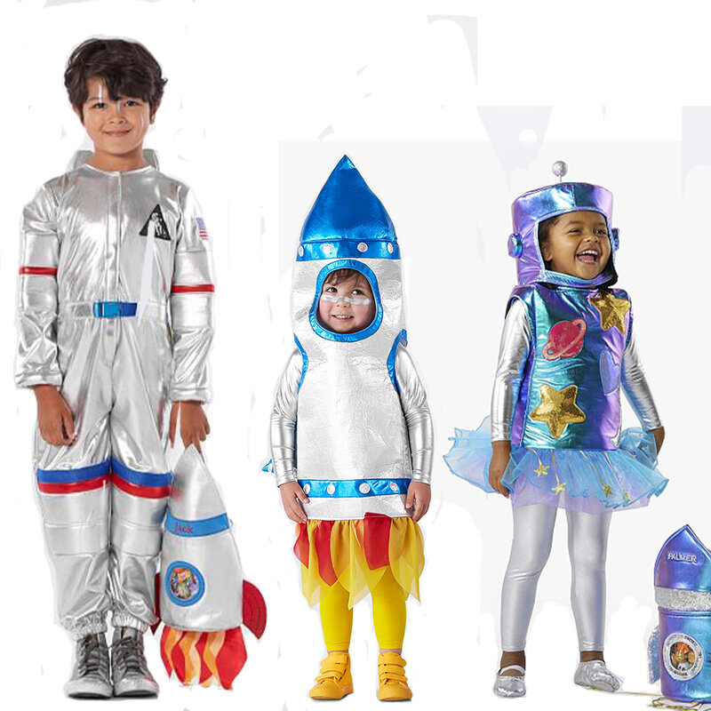 Unisex Child Girls Astronaut Jumpsuit Fancy Dress Up Boys Kids Robot Costume Toddler 3D Rocket Halloween Costume 2023