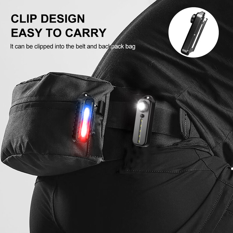 Polícia LED piscando luz de advertência com clipe, ombro vermelho e azul, carregamento USB, lanterna de segurança, bicicleta advertir lanterna luz