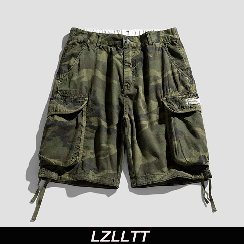 Summer Men Cargo Camouflage Shorts Mens Multi Pocket Cotton Casual Solid Shorts Spring Mens Jogger Pants Short Male Dropshipping
