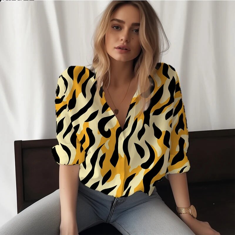 Women shirts & blouses Summer Fashion Leopard Print Shirt and Button Casual Women's Shirt  Loose Shirt suitable Young lady