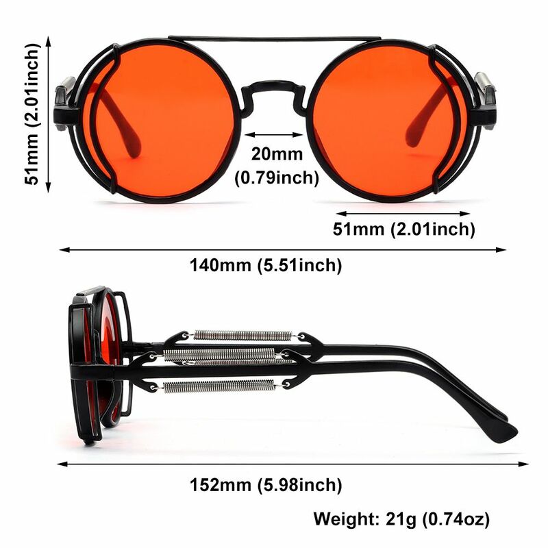 Óculos de sol redondos Steampunk para homens, Proteção UV400 Óculos de sol Punk