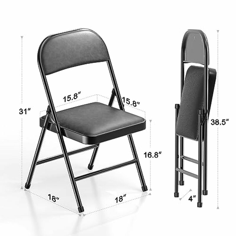 A! 4 Pack Folding Chairs with Padded Cushion and Back, Padded Folding Chairs for Home and Office, Indoor and Outdoor Events