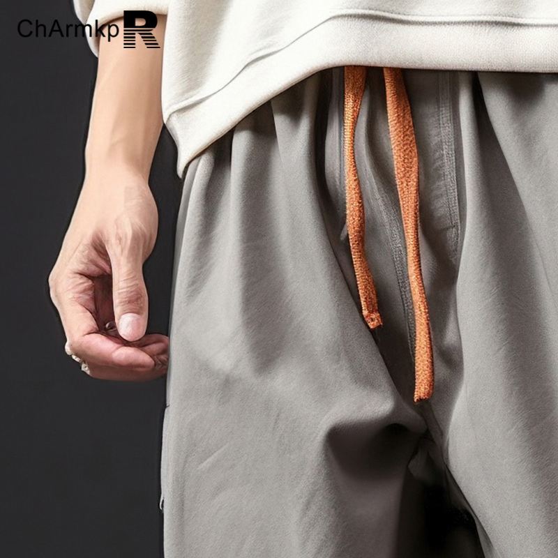 Charmkpr-Calça Masculina Streetwear Cargo com Cintura com Cordão, Sweatpant Longo, Bolso de Impressão, Moda Verão, S-2XL, 2024
