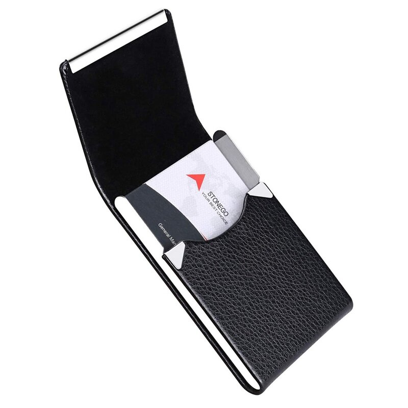 Tempat kartu bisnis Case - Slim PU kulit logam saku tempat kartu dengan tutup magnetik, nama tempat kartu