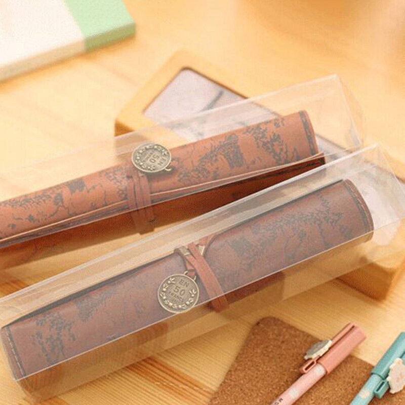 1pc Roll Bleistift Tasche große Kapazität Briefpapier Box Roll Bleistift beutel hochwertige Leinwand Leder Pencil case Schul material