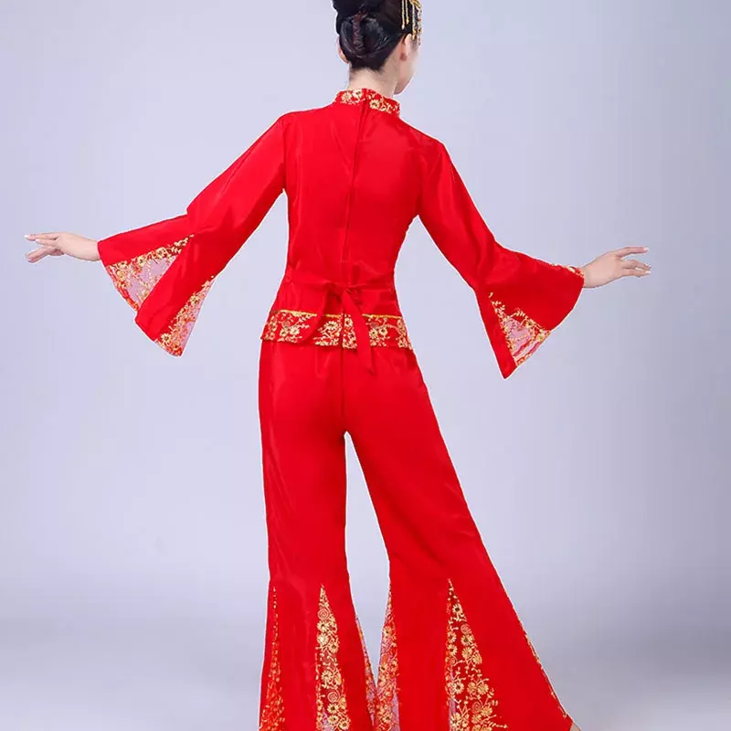ชุดเต้นรำ Yangge สำหรับเด็กผู้ใหญ่หญิงโคมไฟสีแดงชุดการแสดงบนเวที