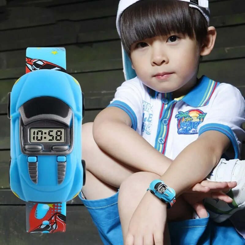 Cartoon Car Shape Watch para crianças, Relógios eletrônicos, Relógios digitais, Brinquedo elegante para bebês, Innovative Xmas Gift