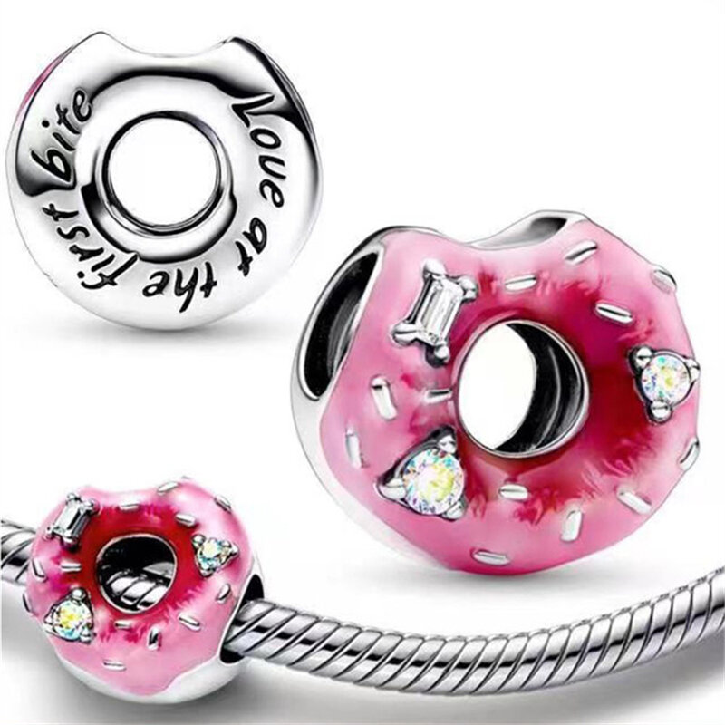 Baru asli 925 perak murni merah muda asli pesona cinta Potion kaca Murano hati manik-manik menjuntai cocok gelang Pandora perhiasan