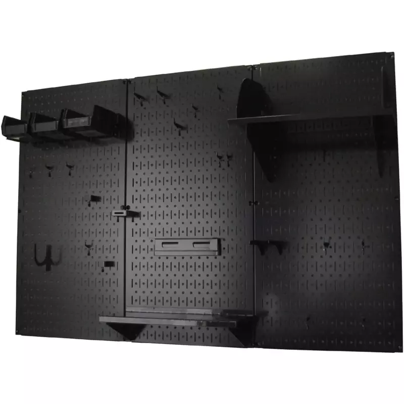 Panneau perforé EvaluWall Control, 4 pieds Panneau Perforé en Métal, Kit de Rangement d'Outils Standard avec Tableau Noir et Accessoires Noirs