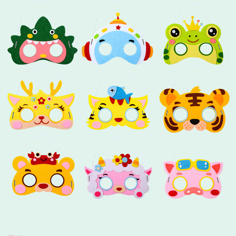 3Pcs Cartoon Tier Maske Handgemachte Eltern-kind-Interaktive Spielzeug DIY Kunst Handwerk Kindergarten Leistung Prop Kinder Geschenk