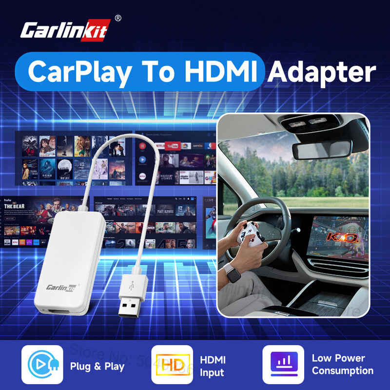 CarlinKit Adaptateur HDMI Car TV Mate Convertisseur TV de Voiture Sortie Vidéo HD pour Clés TV Décodeurs Consoles de Jeux pour Voitures avec CarPlay Filaire Plug And Play