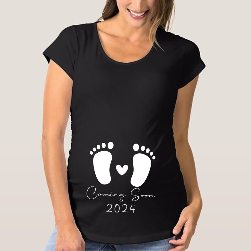Camiseta de maternidad con estampado de Baby Loading 2024, ropa de embarazada, camisetas de anuncio de embarazo, camisetas de mamá, Tops