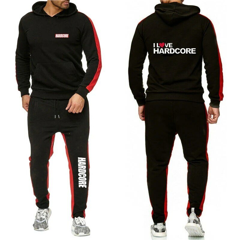 HARDCORE Printed Hoodie Sweatpants Tracksuit Men's Hooded Sweatshirt+Pants Pullover Sportwear Suit Clothes 2 Pieces Sets