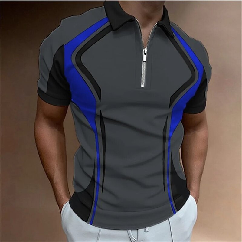 Homens Camisa Polo Stripes Short Sleeve T-shirt Masculino Respirável Tops Negócios Turn Down Collar Streetwear Marca de luxo Alta qualidade