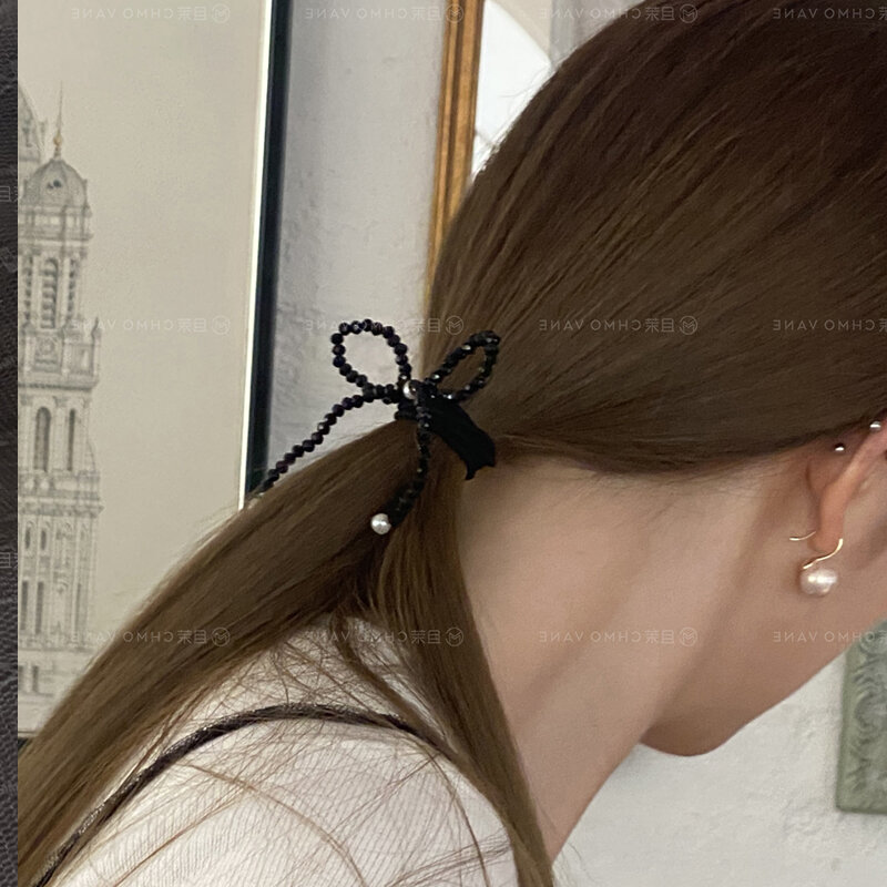 Nowa koreańska moda Ins elastyczne hairtie z przezroczystymi koralikami gumki do włosów z kokardą dla dziewcząt i kobiet akcesoria do włosów