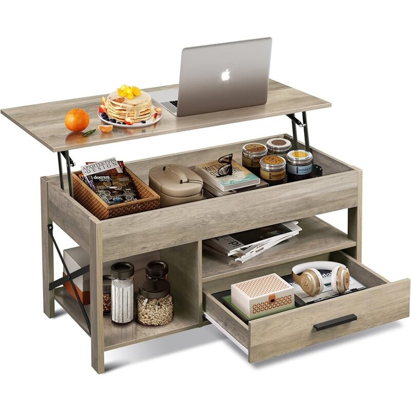 WLIVE 리프트탑 커피 테이블, 거실용, 보관함 포함, 숨겨진 구획 및 금속 프레임, 중앙 테이블