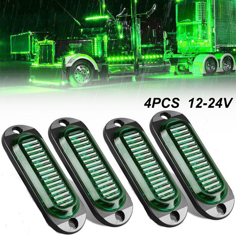 Beautiful Appearance 4Pcs Truck Side Lights ABS+PC DC 12V-24V Fully Waterproof Green Low Power Consumption For Trailers Caravans