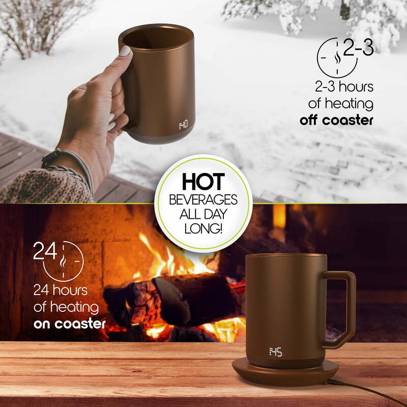 ionMug & Charging Coaster, 12oz. Stainless Steel Self Heating Coffee Mug with Lid 3.5" x 3.5" x 5"