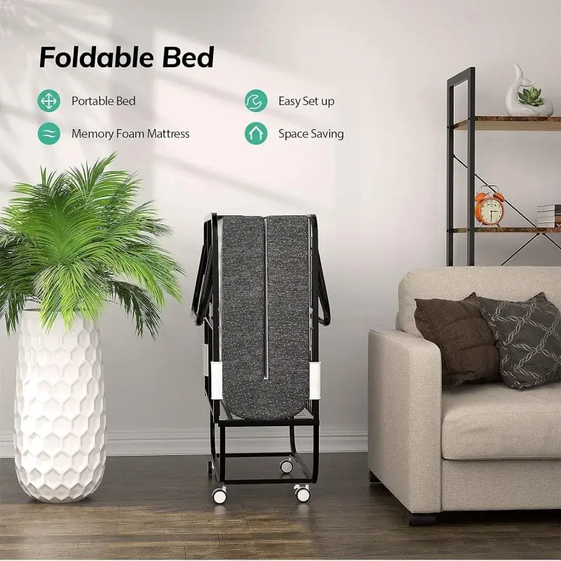 Foxemart-سرير قابل للطي محمول مع مرتبة ، أسرة قابلة للطي للبالغين ، حجم سرير الضيوف القابل للطي ، ذاكرة فاخرة ، 5"