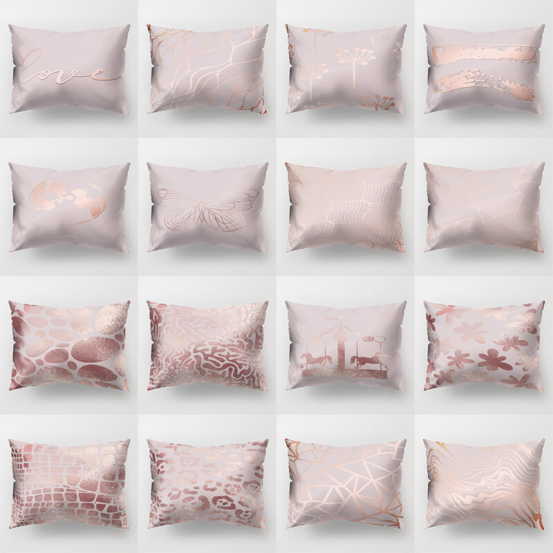 ZHENHE الوردي الذهب سلك غطاء وسادة الفاخرة مزدوجة الوجهين الطباعة غطاء الوسادة لغرفة النوم ديكور للكنبة 12x20 بوصة (30x50 سنتيمتر)