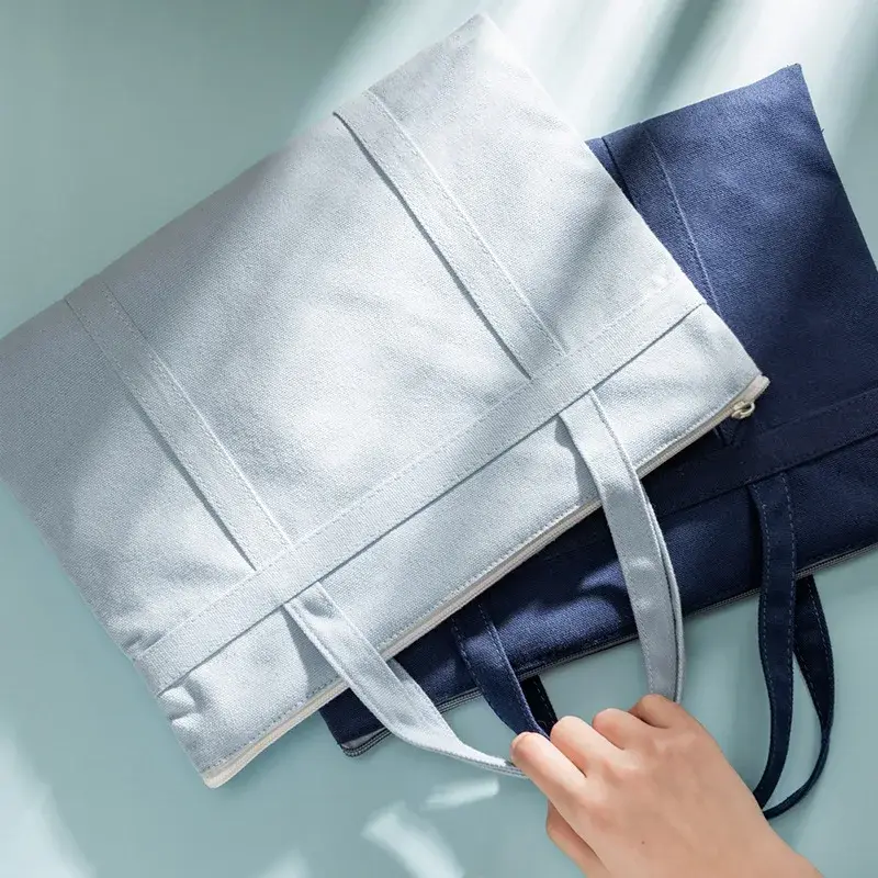 กระเป๋าเอกสารผ้าแคนวาสสำหรับ A4ขนาดใหญ่พกพาได้กระเป๋าช้อปปิ้งใช้ซ้ำได้