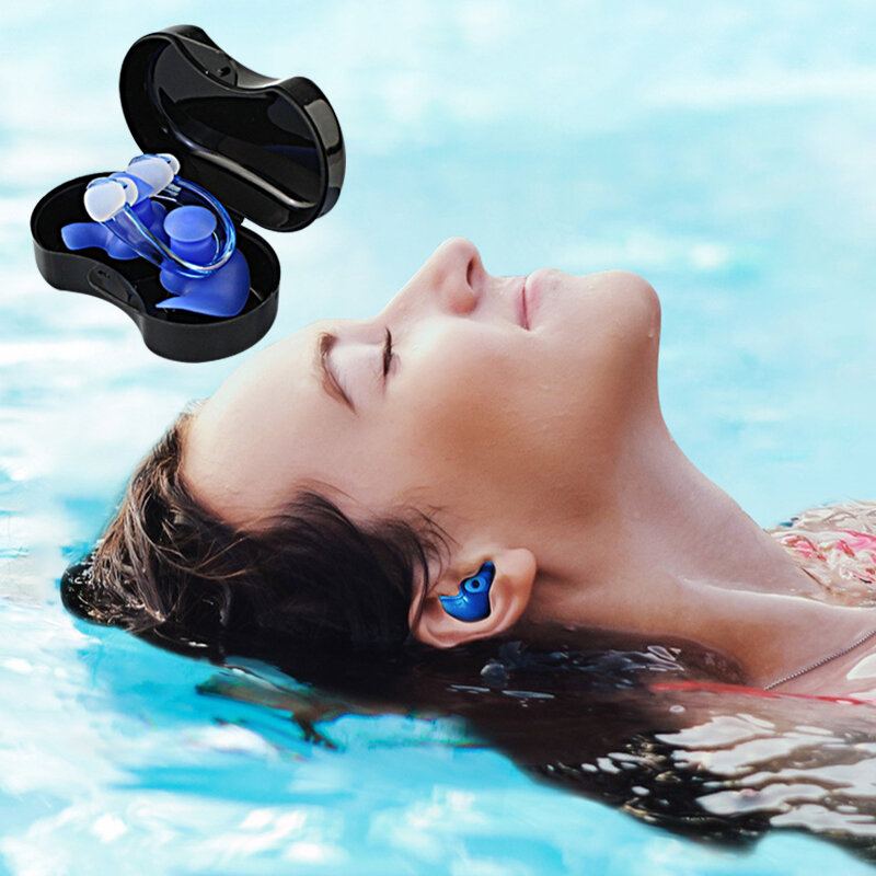 Penutup Telinga/Klip Hidung Berenang Musim Panas, Set Silikon Tahan Air Anti-kebisingan Aksesori Kolam Olahraga Air Luar Ruangan Menyelam
