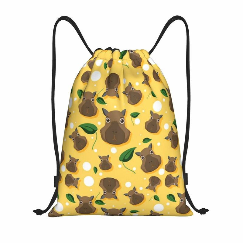 Capybara-mochila naranja con cordón para hombre y mujer, saco deportivo plegable para ir al gimnasio, bolsa de compras para animales y mascotas