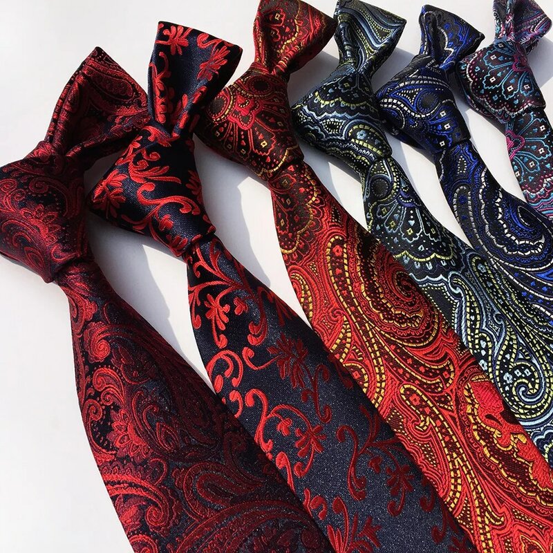 VEEKTIE marka moda krawaty dla mężczyzn 8cm Paisley sprawdzone z nadrukiem niebieskie czerwone brązowe Vintage nowość garnitury imprezowe żakardowe Cravates